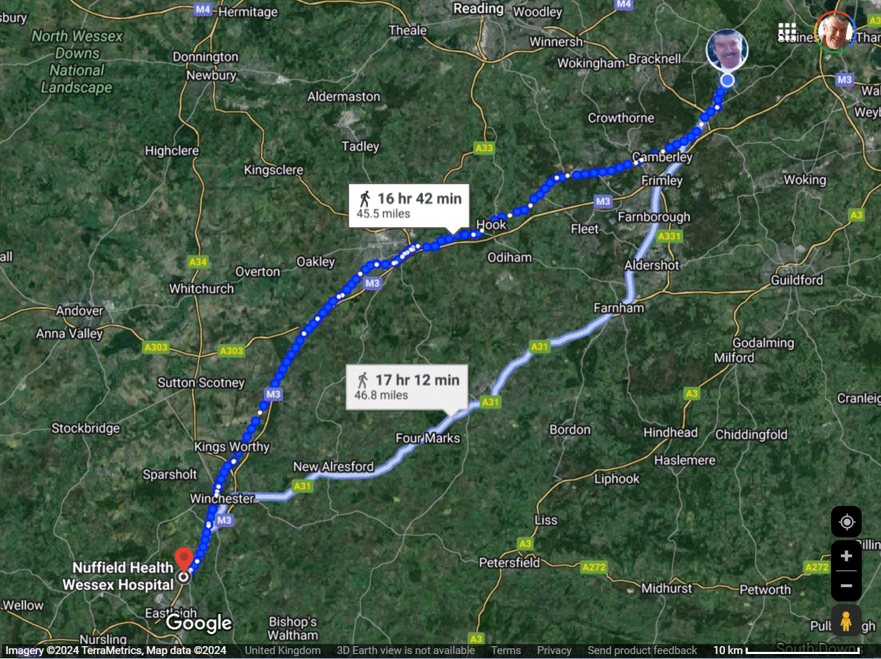 Walk from Sunninghill to Wessex Nuffield Hospital