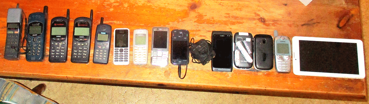 Old mobile phones used by the Lovelock family in Sunninghill