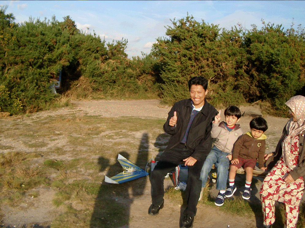 Robin's Malaysian friend Shams and his family, years ago at Chobham Common Tank Hill