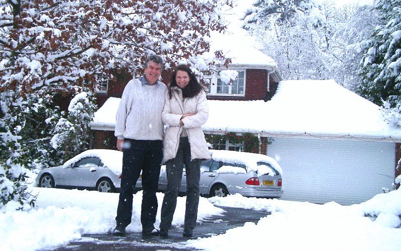 June and Robin with snow at 22 Armitage Court