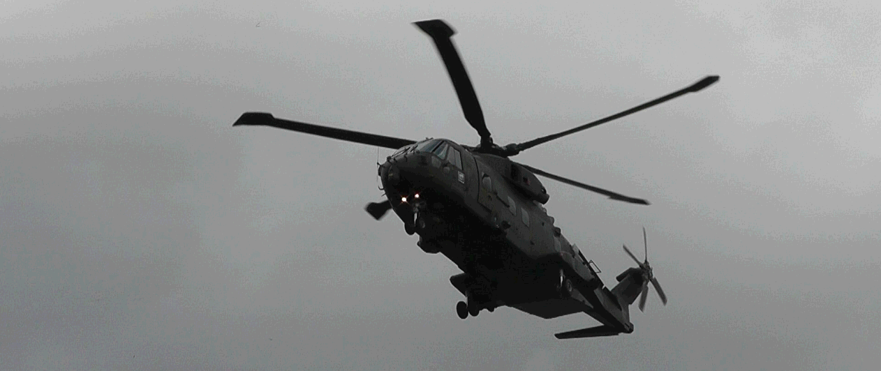 Merlin helicopter leaves from the Spartan Race site